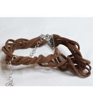 Casual Unisex Twisted Multi Layered Brown Suede Silver Tone Accent 10" Bracelet